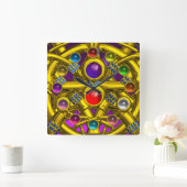 ABSTRACTE GOLD CELTIC KENNIS MET KLEURSTONEN VIERKANTE KLOK (Huis)