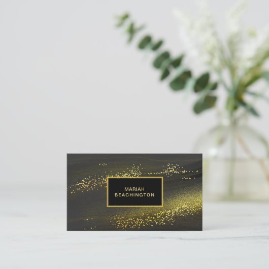 *~* Abstracte Gold Dust Black Gold Glitter Visitekaartje (Staand voorkant)