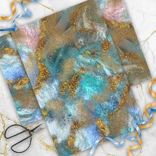 Abstracte Gold en Blauwgroen Faux Folie Glitter Fl Tissuepapier