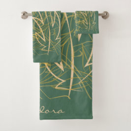 Abstracte Gold Leaf Green-achtergrond Bad Handdoek