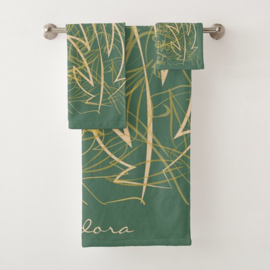Abstracte Gold Leaf Green-achtergrond Bad Handdoek (Insitu)
