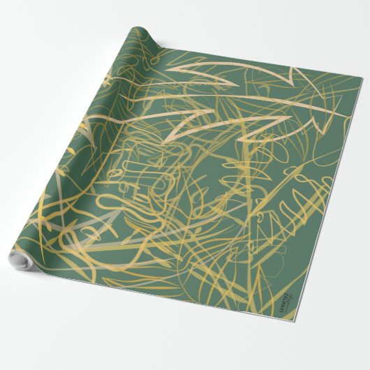 Abstracte Gold Leaf Green-achtergrond Cadeaupapier (Uitgerold)