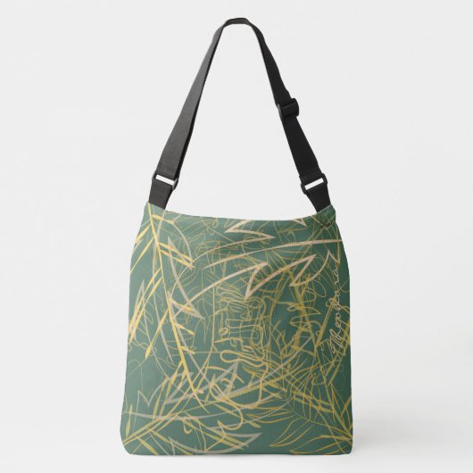Abstracte Gold Leaf Green-achtergrond Crossbody Tas (Voorkant)