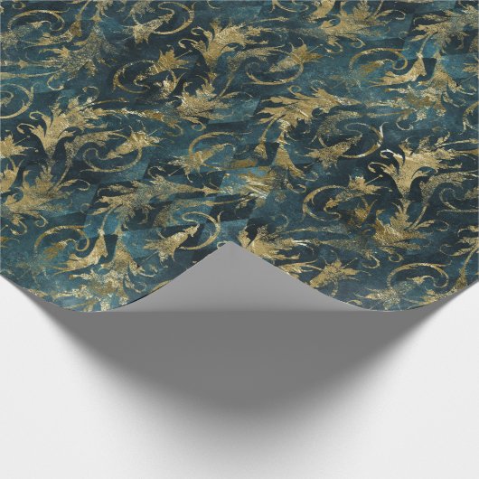 Abstracte Gold Leaves over Groen Cadeaupapier (Hoek)