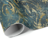 Abstracte Gold Leaves over Groen Cadeaupapier (Rol Hoek)