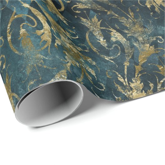 Abstracte Gold Leaves over Groen Cadeaupapier (Rol Hoek)