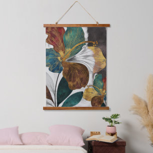 Abstracte Gold Line Bloemenkunst met gedurfde bloe Hangend Wandkleed