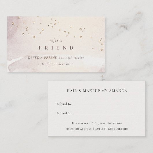 Abstracte Gold Paarse Waterverf Een vriend raadple Visitekaartje (Voorkant / Achterkant)