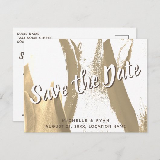 Abstracte Golden Tulip Floral Wedding Save the Dat Aankondigingskaart (Voorkant / Achterkant)