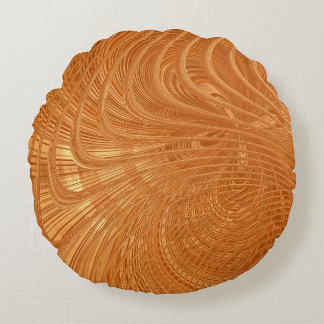 Abstracte Golden Wavy Art Round Pillow Rond Kussen (Voorkant)