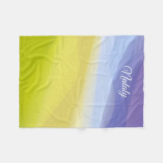 Abstracte golf gele blauwe naam fleece deken (Voorkant (Horizontaal))