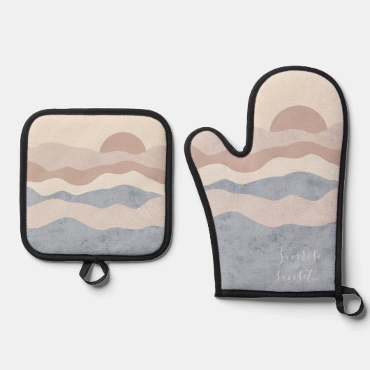 Abstracte golfachtergrond  ovenwant & pannenlap set (Voorkant)