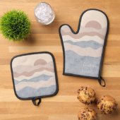 Abstracte golfachtergrond  ovenwant & pannenlap set (Top down)