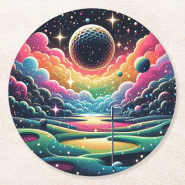 Abstracte golfer op golfbal Circulair Golfen Ronde Kartonnen Onderzetter