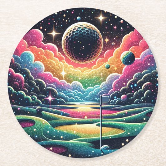 Abstracte golfer op golfbal Circulair Golfen Ronde Kartonnen Onderzetter (Voorkant)