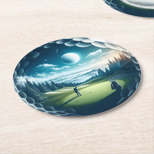 Abstracte golfer op golfbal Circulair Golfen Ronde Kartonnen Onderzetter (Gebogen)