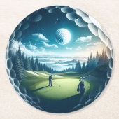 Abstracte golfer op golfbal Circulair Golfen Ronde Kartonnen Onderzetter (Voorkant)