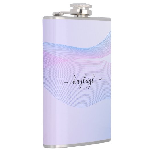 Abstracte golflengte roze blauwe kolf heupfles (Rechts)