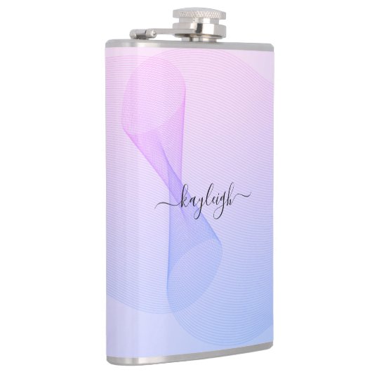 Abstracte golflengte roze blauwe kolf heupfles (Rechts)