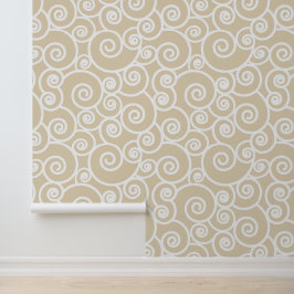 Abstracte golfpatroon beige witte oceaan behang