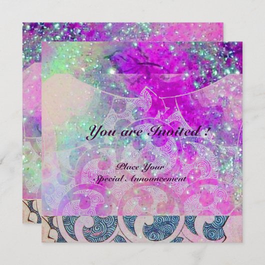 ABSTRACTE GOLVEN Blauw,Paars Roze Trouwfeest Kaart (Voorkant / Achterkant)