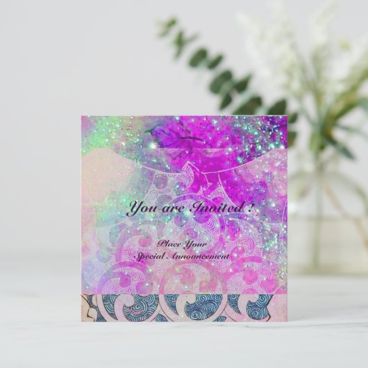 ABSTRACTE GOLVEN Blauw,Paars Roze Trouwfeest Kaart (Staand voorkant)