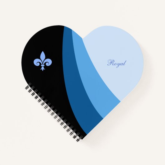 Abstracte golven in blauwe tinten en fleur de lis notitieboek (Voorkant)