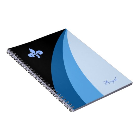 Abstracte golven in blauwe tinten en fleur de lis notitieboek (Rechterzijde)