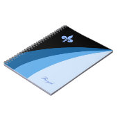 Abstracte golven in blauwe tinten en fleur de lis notitieboek (Linkerzijde)