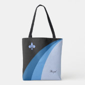 Abstracte golven in blauwe tinten en fleur de lis tote bag (Achterkant)
