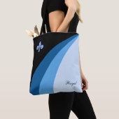 Abstracte golven in blauwe tinten en fleur de lis tote bag (Dichtbij)