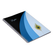 Abstracte golven in blauwe tinten en pekelveren notitieboek (Rechterzijde)