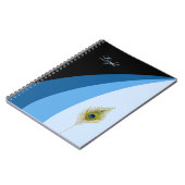 Abstracte golven in blauwe tinten en pekelveren notitieboek (Linkerzijde)