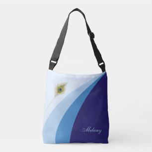 Abstracte golven in blauwe tinten & pauwenveer crossbody tas