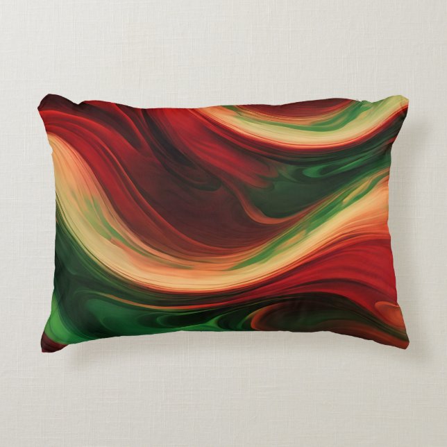 Abstracte golven in een bocht van rood & groen accent kussen (Voorkant)