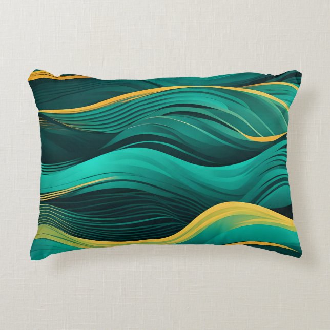 Abstracte golven in een bocht van turquoise en gee accent kussen (Voorkant)