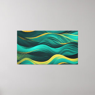 Abstracte golven in een bocht van turquoise en gee canvas afdruk