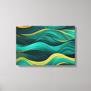 Abstracte golven in een bocht van turquoise en gee canvas afdruk
