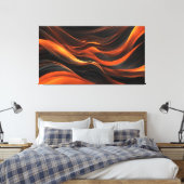 Abstracte golven in een bocht van zwart & Sinaasap Canvas Afdruk (Insitu (Slaapkamer))