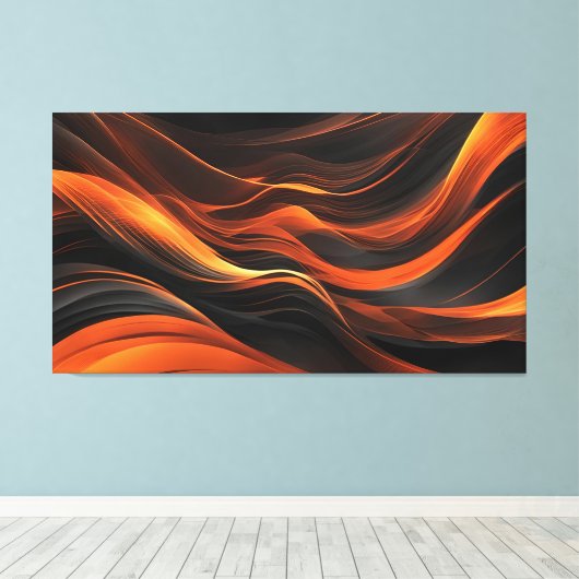 Abstracte golven in een bocht van zwart & Sinaasap Canvas Afdruk (Insitu (Houten vloer))
