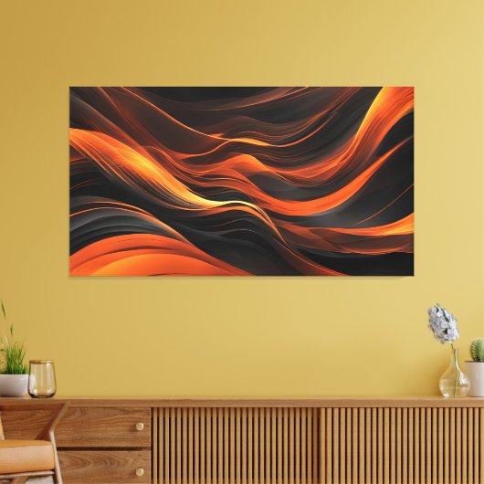 Abstracte golven in een bocht van zwart & Sinaasap Canvas Afdruk (Insitu (Woonkamer))