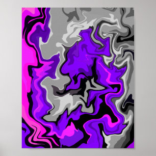 Abstracte golven in Paarse, grijze, roze en zwarte Poster