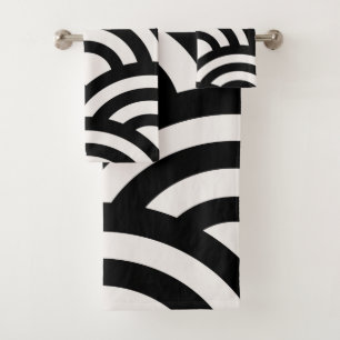 Abstracte golven, kerken, zwarte en witte lijnen bad handdoek