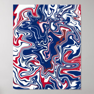 Abstracte golven met rood, blauw en wit poster