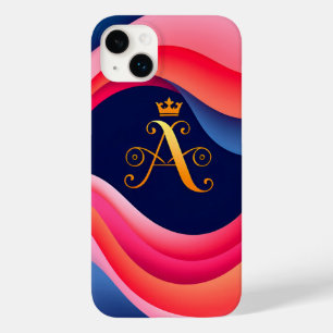 Abstracte golven met stijlvol gouden initiaal Case-Mate iPhone 14 plus hoesje