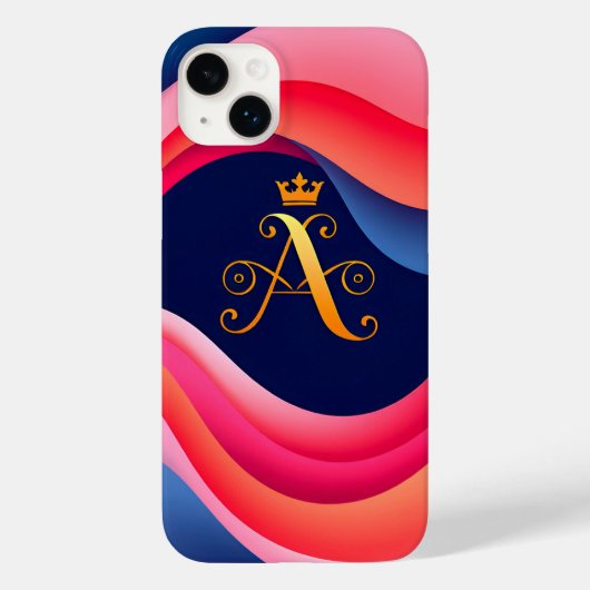 Abstracte golven met stijlvol gouden Initiaal Case-Mate iPhone Case (Achterkant)