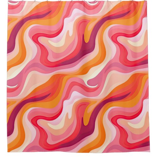 Abstracte golven Retropatroon Roze Douchegordijn (Voorkant)