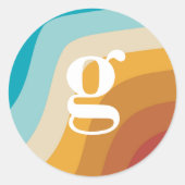 Abstracte golven van de regenboogstraal van de Kle Ronde Sticker (Voorkant)