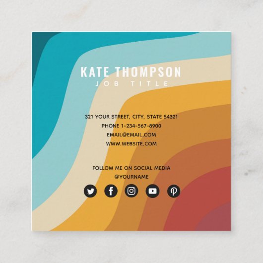 Abstracte golven voor kleurrijke regenboogregenbog vierkante visitekaartje (Achterkant)