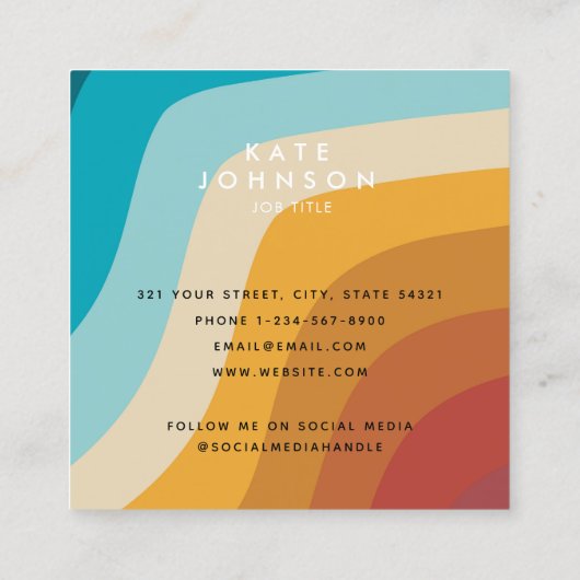 Abstracte golven voor kleurrijke regenboogregenbog vierkante visitekaartje (Achterkant)